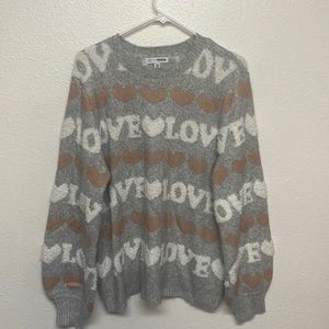 Love-(Ly) sweater grey and white with hearts NWOT